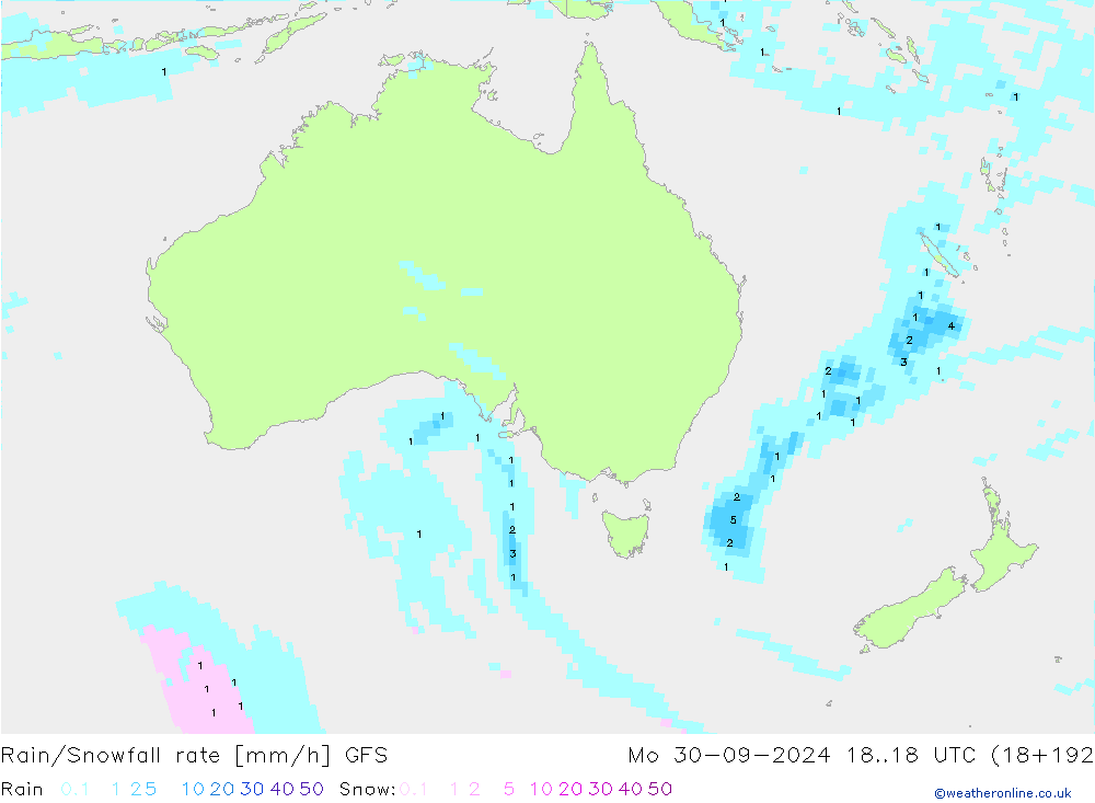 Rain/Snowfall rate GFS  30.09.2024 18 UTC