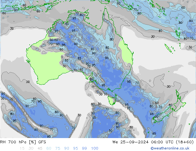 RH 700 hPa GFS We 25.09.2024 06 UTC