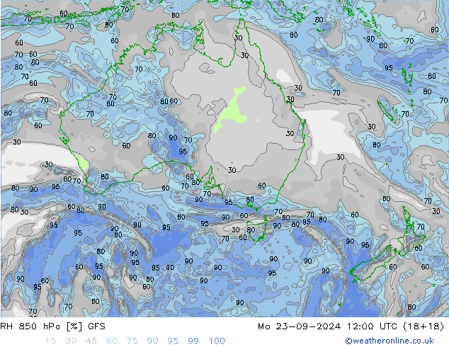 RH 850 hPa GFS  23.09.2024 12 UTC