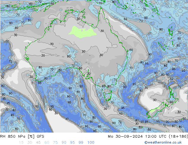 RH 850 hPa GFS Mo 30.09.2024 12 UTC