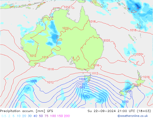 Totale neerslag GFS zo 22.09.2024 21 UTC