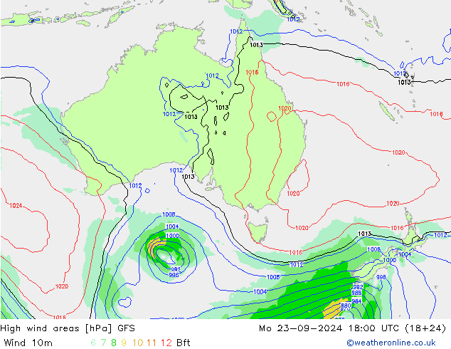 High wind areas GFS lun 23.09.2024 18 UTC