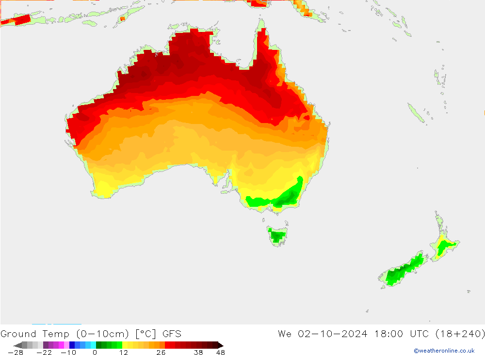 Ground Temp (0-10cm) GFS We 02.10.2024 18 UTC