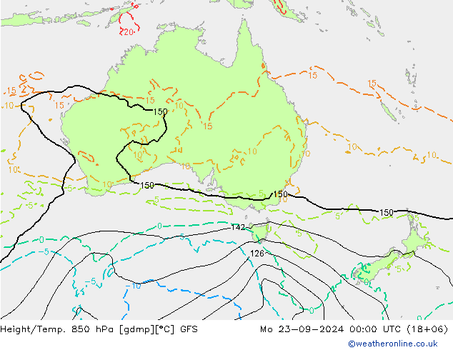 Geop./Temp. 850 hPa GFS lun 23.09.2024 00 UTC