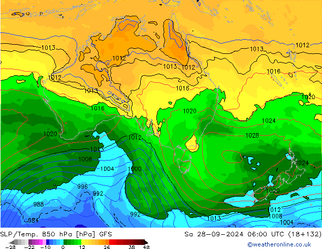 SLP/Temp. 850 hPa GFS Sa 28.09.2024 06 UTC