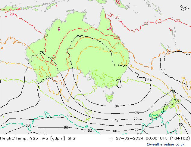 Yükseklik/Sıc. 925 hPa GFS Cu 27.09.2024 00 UTC