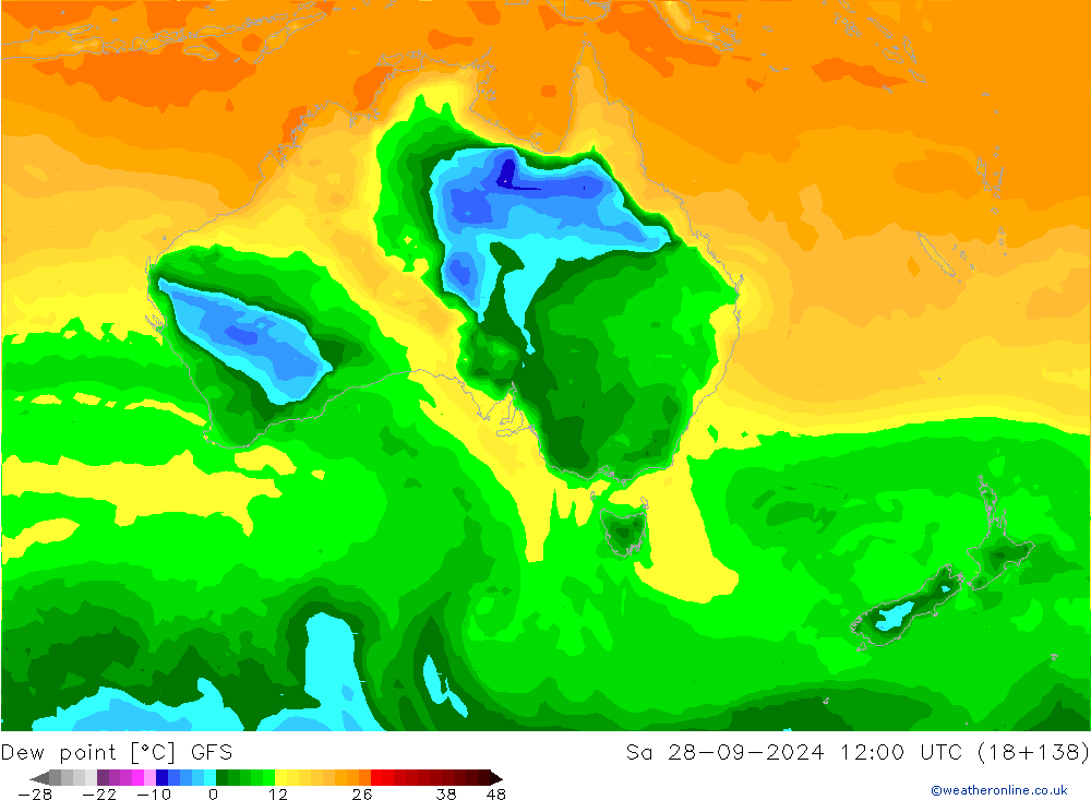 Punto de rocío GFS sáb 28.09.2024 12 UTC