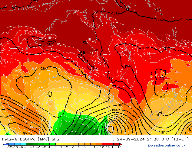 Theta-W 850hPa GFS di 24.09.2024 21 UTC