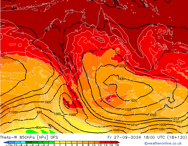 Theta-W 850hPa GFS ven 27.09.2024 18 UTC