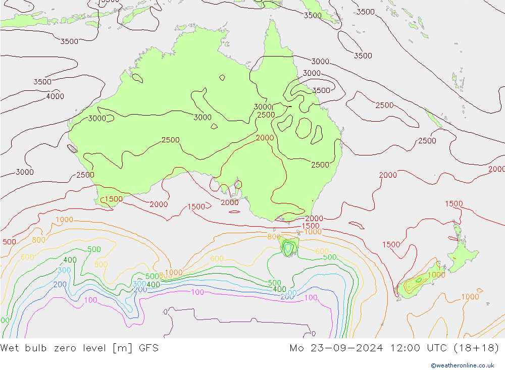 Theta-W Isotherme 0° GFS lun 23.09.2024 12 UTC