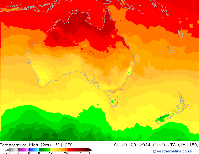 Temperature High (2m) GFS Su 29.09.2024 00 UTC