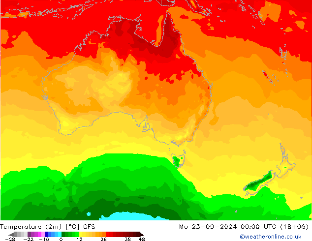 Temperature (2m) GFS Mo 23.09.2024 00 UTC