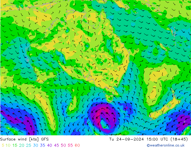 Surface wind GFS Tu 24.09.2024 15 UTC