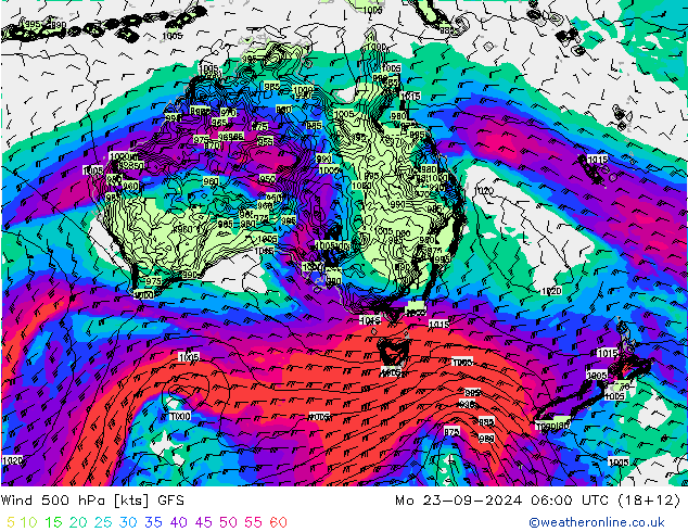 Rüzgar 500 hPa GFS Pzt 23.09.2024 06 UTC