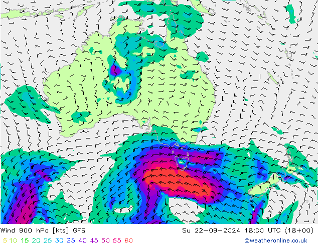 Wind 900 hPa GFS Su 22.09.2024 18 UTC