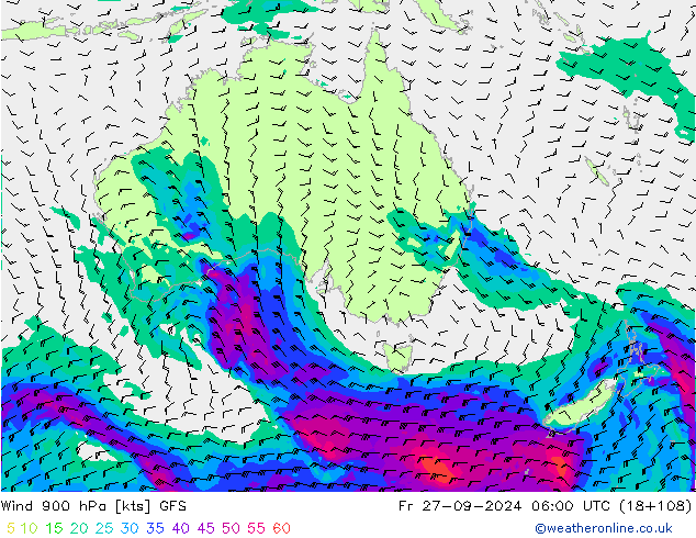 Wind 900 hPa GFS Fr 27.09.2024 06 UTC