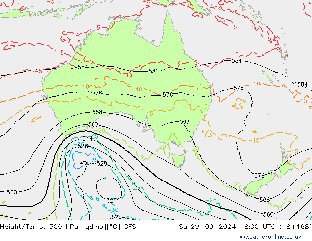 Z500/Rain (+SLP)/Z850 GFS Su 29.09.2024 18 UTC