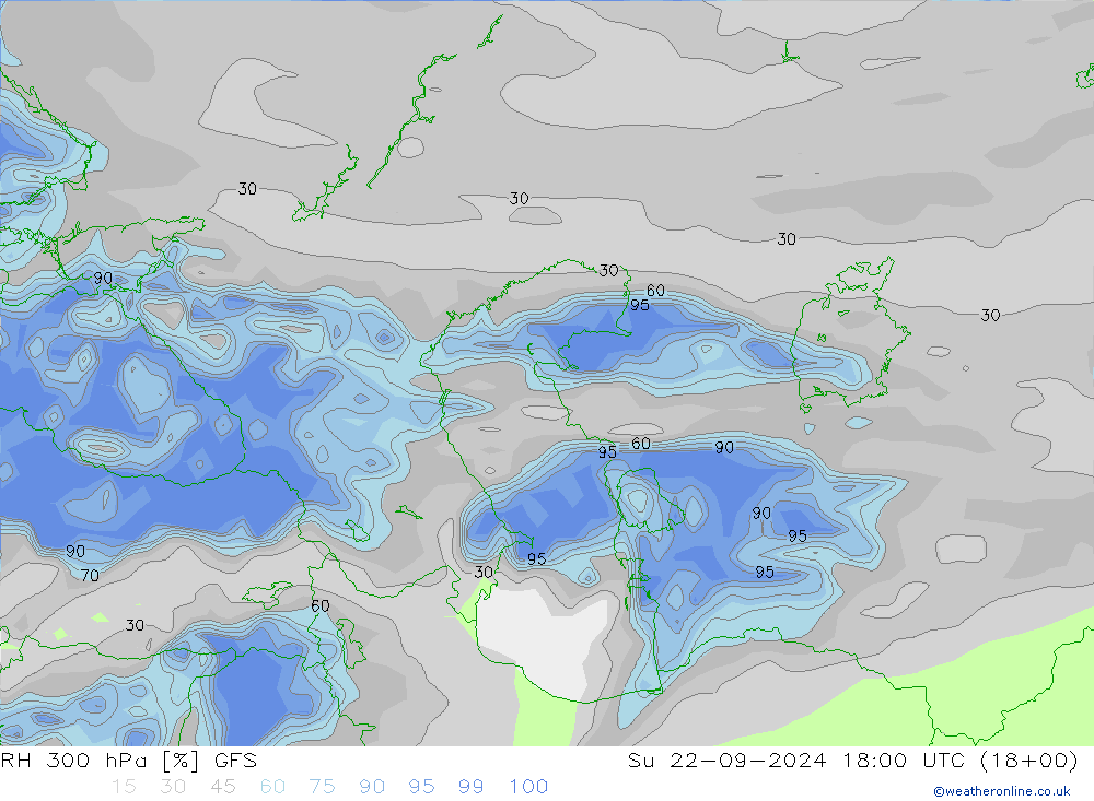 RH 300 hPa GFS Su 22.09.2024 18 UTC