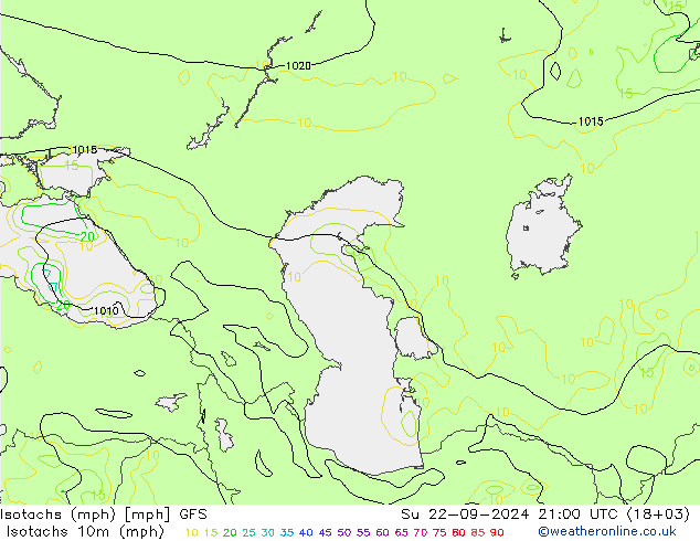 Isotachen (mph) GFS So 22.09.2024 21 UTC