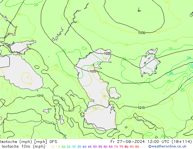 Isotachs (mph) GFS Fr 27.09.2024 12 UTC