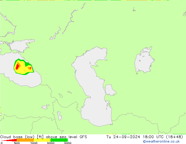 Cloud base (low) GFS wto. 24.09.2024 18 UTC