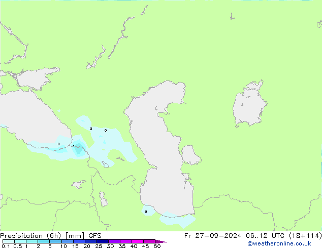 Precipitation (6h) GFS Fr 27.09.2024 12 UTC