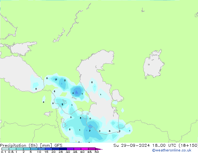 Precipitation (6h) GFS Su 29.09.2024 00 UTC