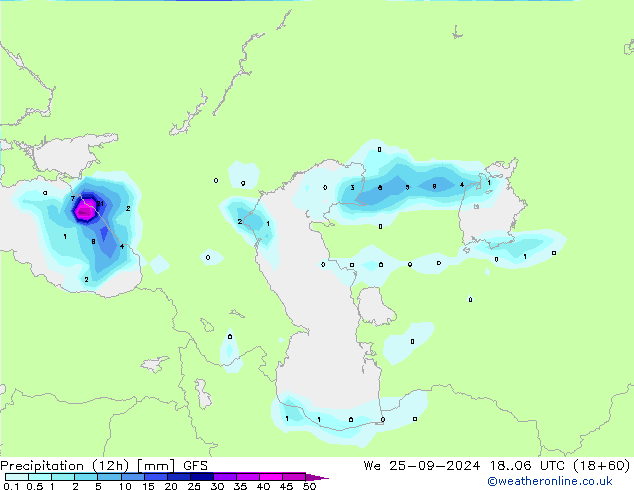 Totale neerslag (12h) GFS wo 25.09.2024 06 UTC