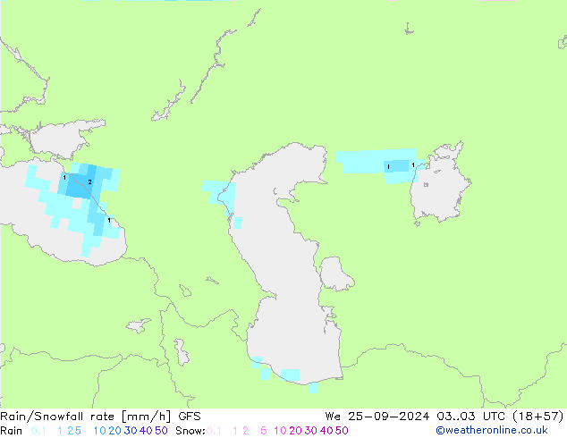 Rain/Snowfall rate GFS  25.09.2024 03 UTC