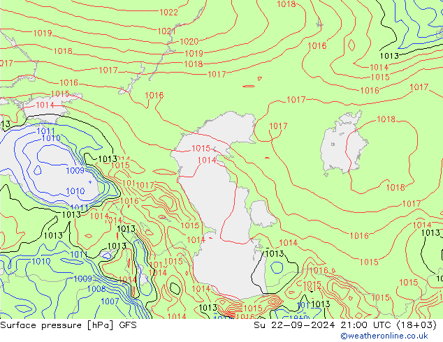 Presión superficial GFS dom 22.09.2024 21 UTC