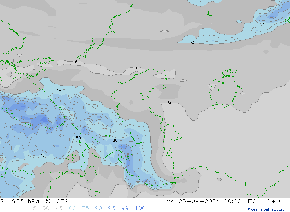 925 hPa Nispi Nem GFS Pzt 23.09.2024 00 UTC