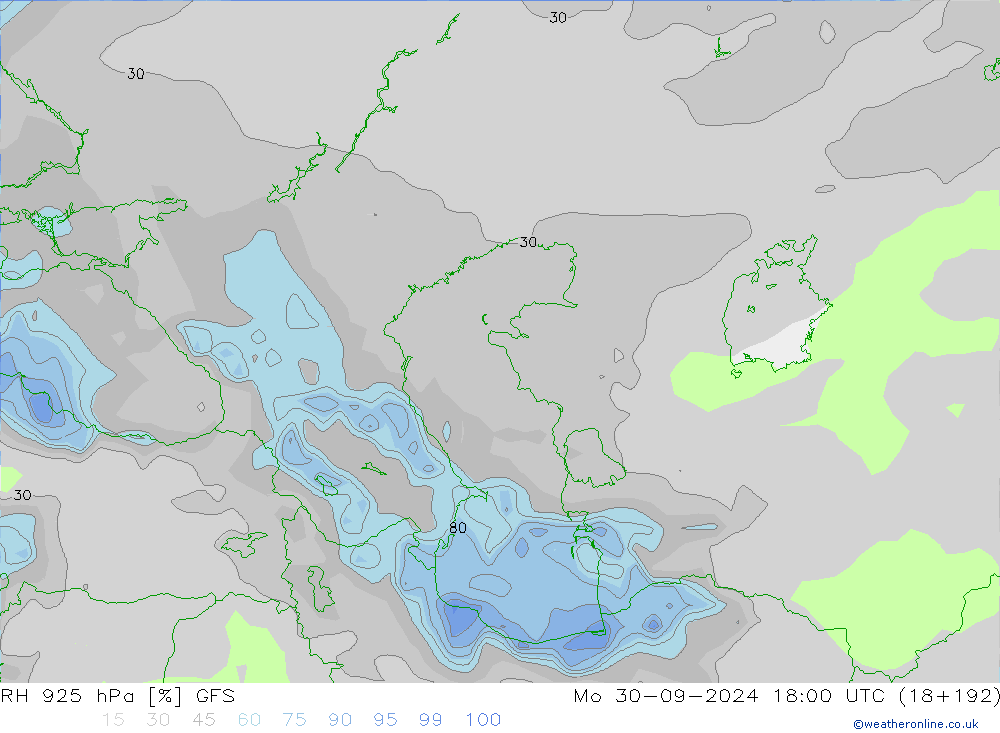 RH 925 hPa GFS Mo 30.09.2024 18 UTC