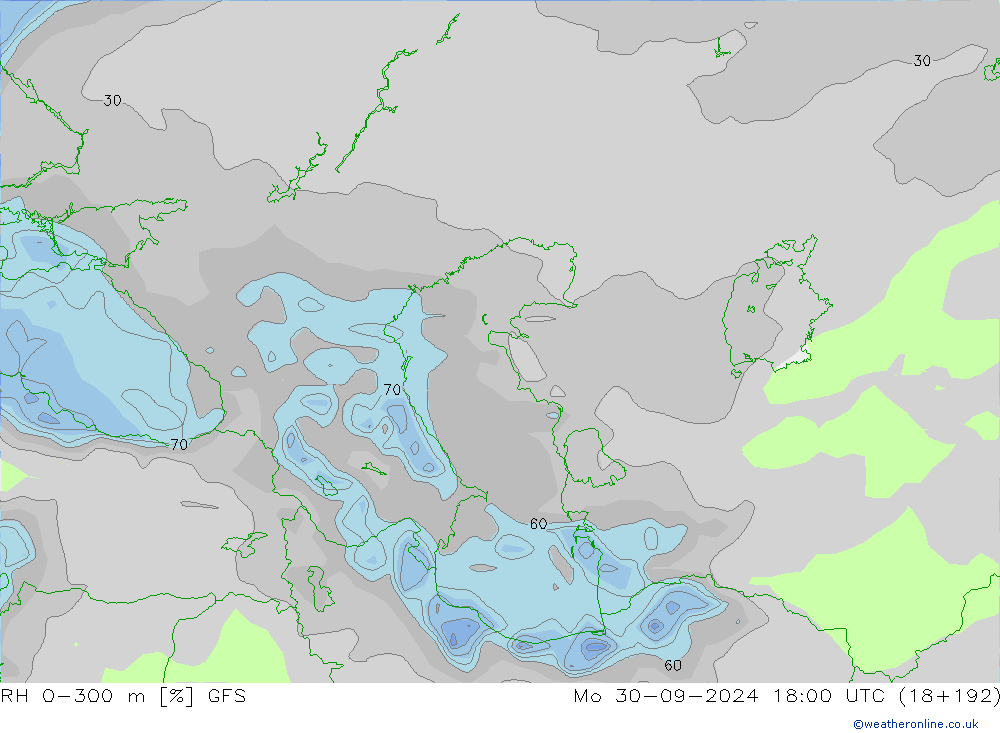 RH 0-300 m GFS Seg 30.09.2024 18 UTC