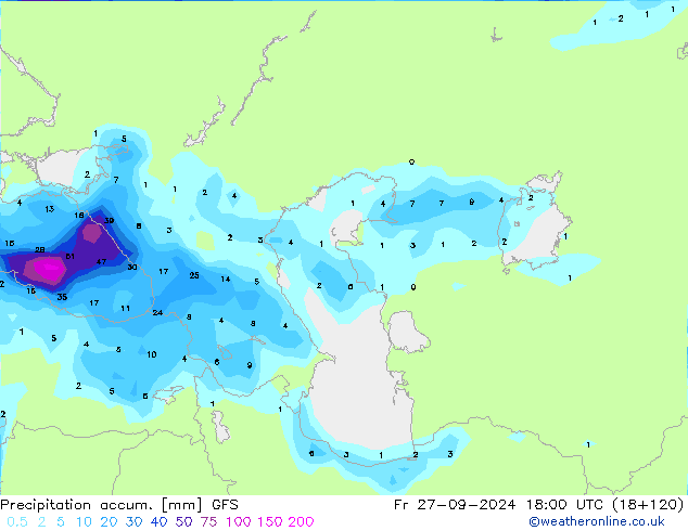 Precipitation accum. GFS Fr 27.09.2024 18 UTC