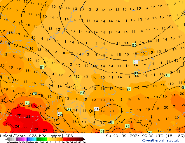 Height/Temp. 925 hPa GFS Su 29.09.2024 00 UTC