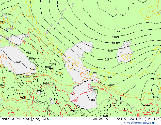 Theta-e 700hPa GFS Po 30.09.2024 00 UTC