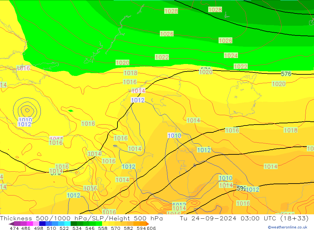 Thck 500-1000hPa GFS mar 24.09.2024 03 UTC