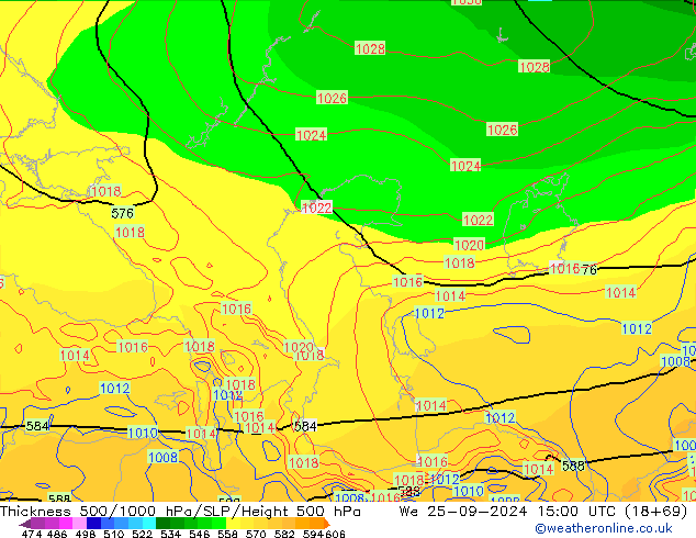 Dikte 500-1000hPa GFS wo 25.09.2024 15 UTC