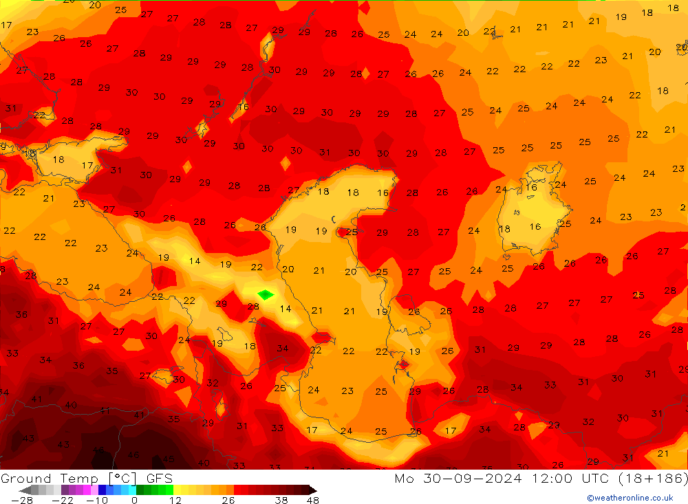 Bodemtemperatuur GFS ma 30.09.2024 12 UTC