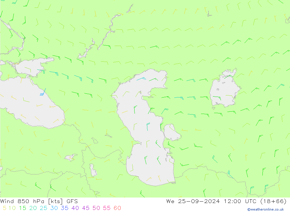 Wind 850 hPa GFS We 25.09.2024 12 UTC