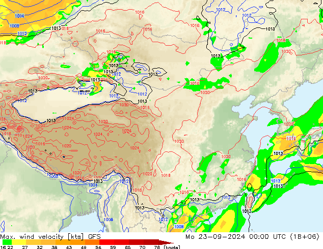 Max. wind velocity GFS lun 23.09.2024 00 UTC