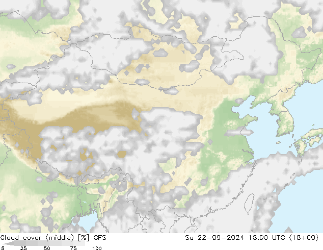 Cloud cover (middle) GFS Su 22.09.2024 18 UTC