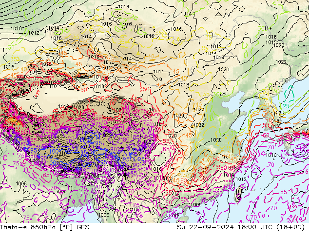 Theta-e 850hPa GFS Su 22.09.2024 18 UTC