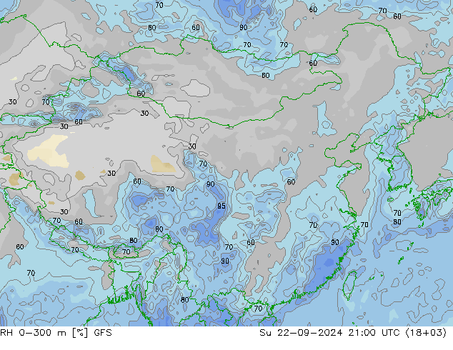 RH 0-300 m GFS Su 22.09.2024 21 UTC