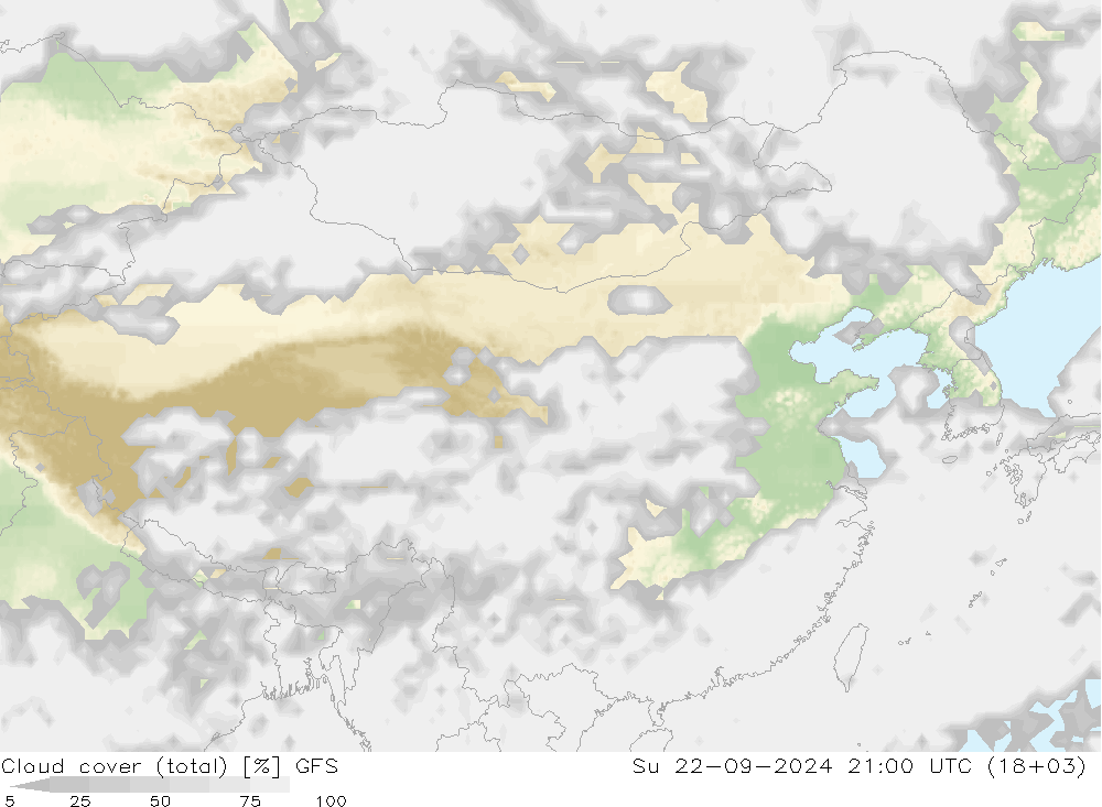 Cloud cover (total) GFS Su 22.09.2024 21 UTC