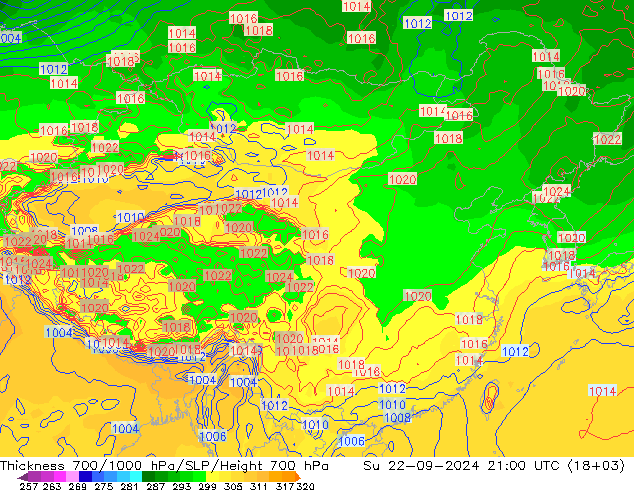 Thck 700-1000 hPa GFS Su 22.09.2024 21 UTC