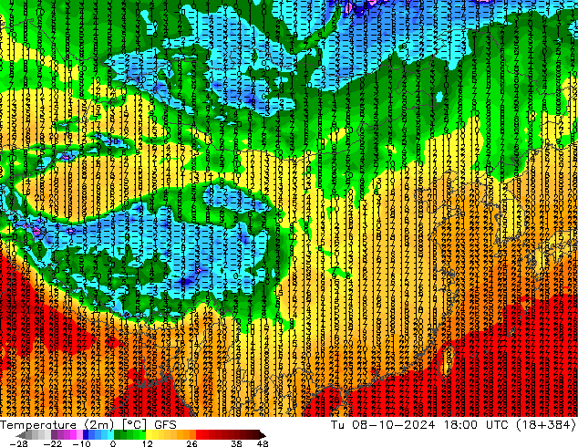 Temperatura (2m) GFS Ter 08.10.2024 18 UTC