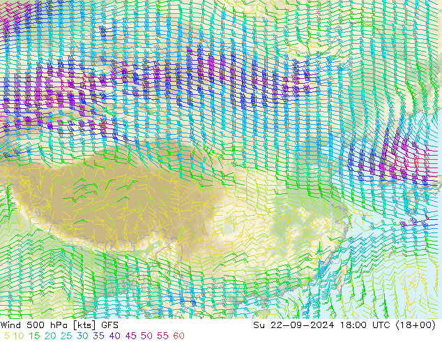 Wind 500 hPa GFS Su 22.09.2024 18 UTC