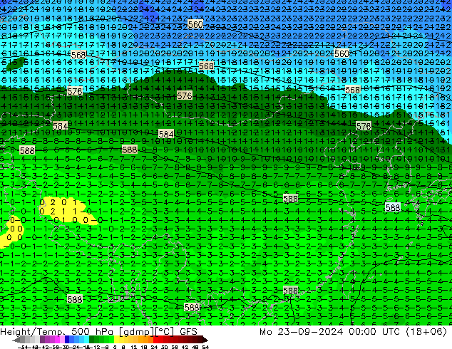 Z500/Rain (+SLP)/Z850 GFS Mo 23.09.2024 00 UTC