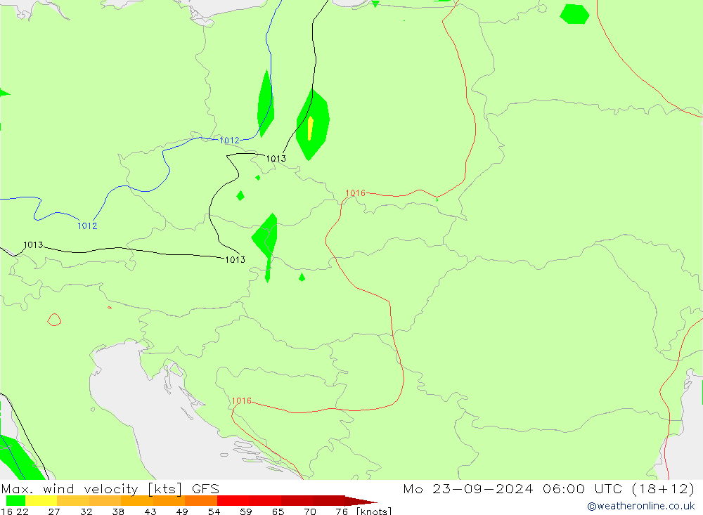 Maks. Rüzgar Hızı GFS Pzt 23.09.2024 06 UTC